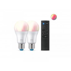Bec LED Philips inteligent WiZ Connected A60 Wi-Fi + Bluetooth 8W (60W) 2200-6500K 2 buc + telecomanda Bec LED Philips inteligent WiZ Connected A60 Wi-Fi + Bluetooth 8W (60W) 2200-6500K 2 buc + telecomanda