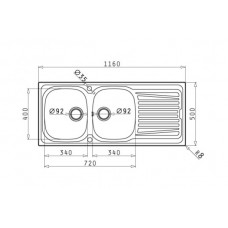 Chiuveta pentru bucatarie Pyramis SPARTA 116x50 2B 1D SM