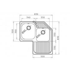 Chiuveta pentru bucatarie Pyramis inox CELESTE 83x83 2B 1D ST SM