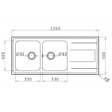 Chiuveta bucatarie Pyramis Inox ALEA 116x50 2B 1D, finisaj lucios