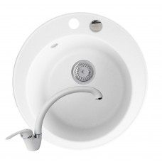 Set Pyramis chiuveta granit ALYA 1B Ø49 & baterie OSSIA Alb