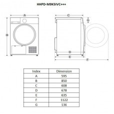 Uscator de rufe cu pompa de caldura HEINNER HHPD-M9K5IVC+++, 9 kg Inverter